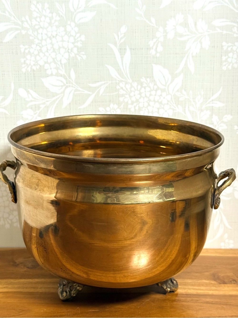 Vintage Brass Decorative Planter Bowl with Handles and Footed